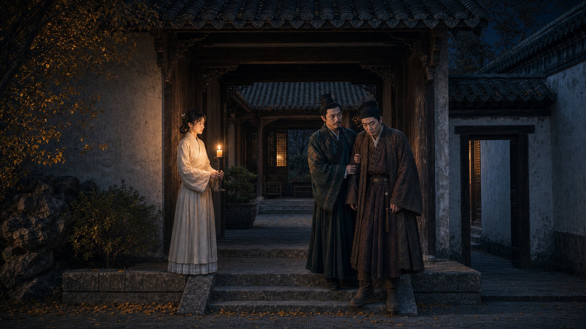 EP02 場景劇照：三人火把長廊對峙