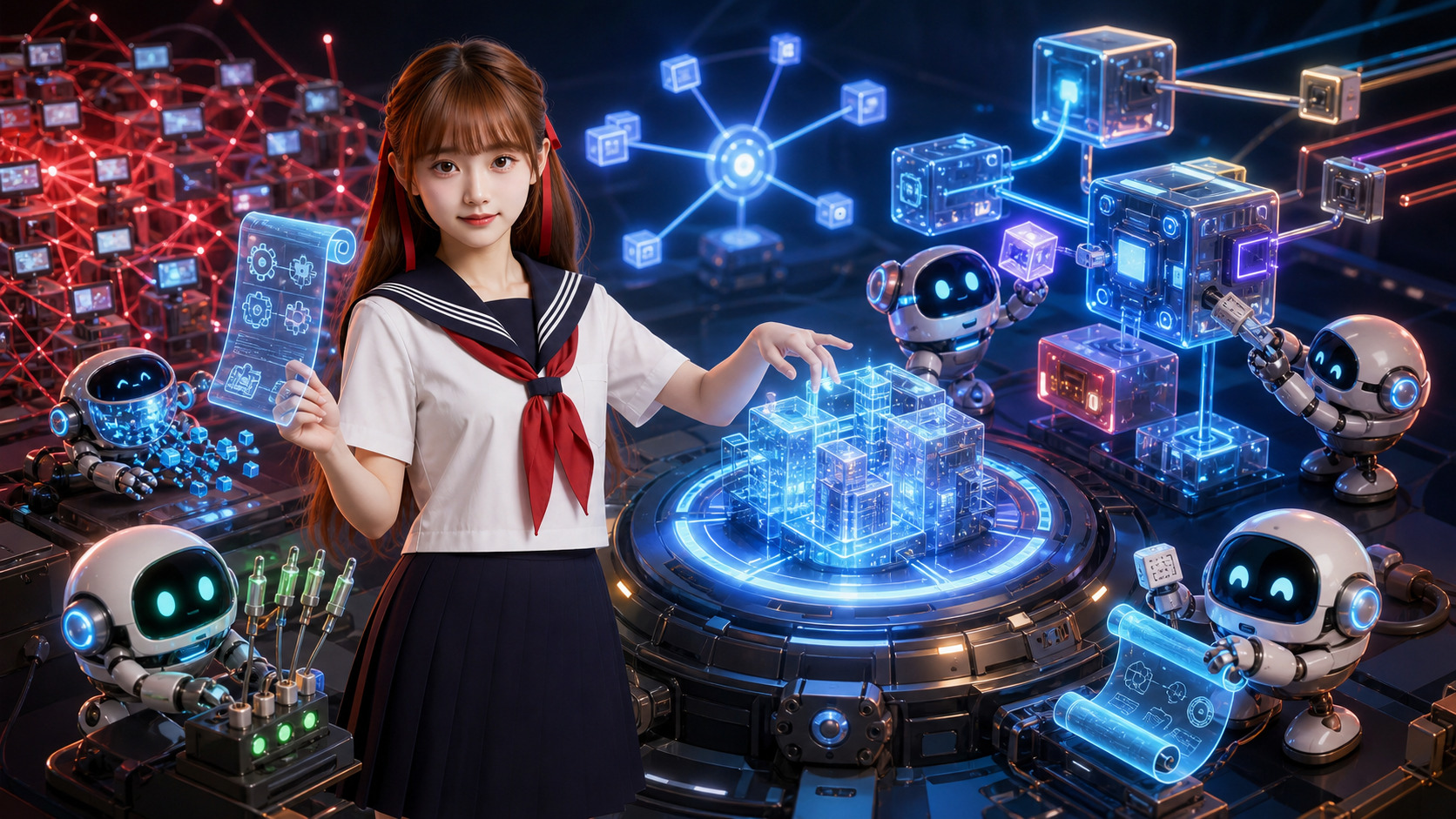 水手服少女擔任軟體外科手術團隊的主導者，帶領五個 AI Agent，把混亂的網狀溝通整理成星狀協作與鬆耦合模組