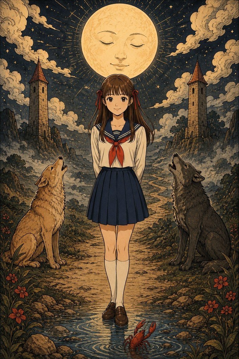 制服版月亮牌：雙狼對月而嚎。