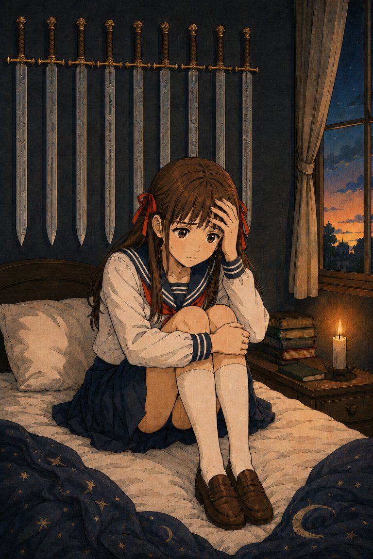 制服女孩塔羅寶劍九